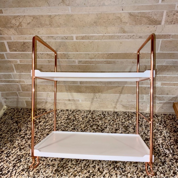 Desktop Cosmetics Storage Rack Rose Gold 2 Layers Bathroom Makeup Organizer - Picture 12 of 16
